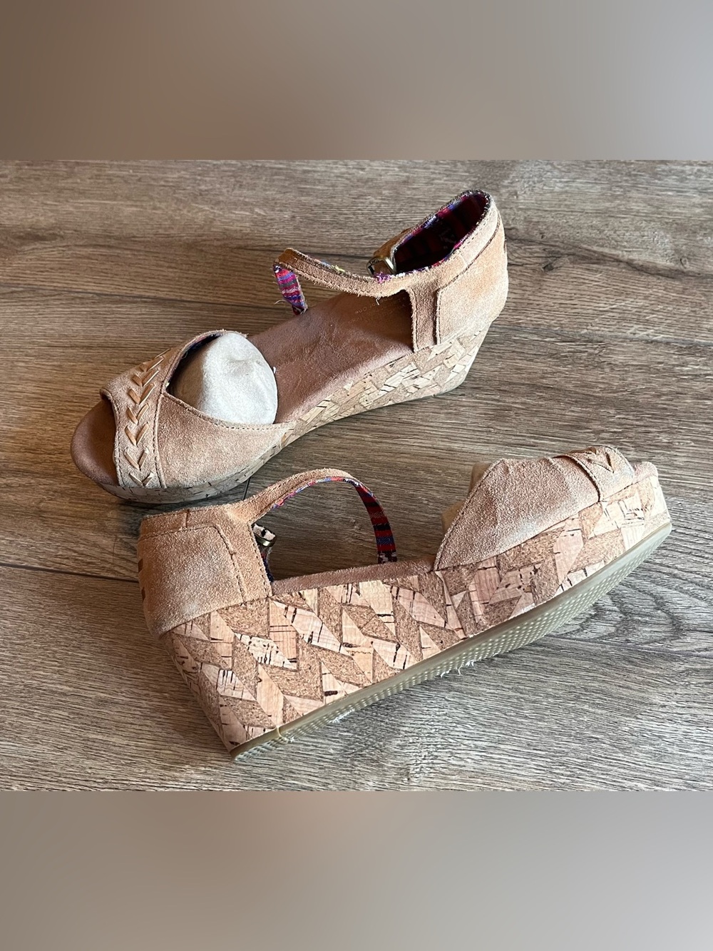 Women’s Toms Wedge Sandals in Tan Suede